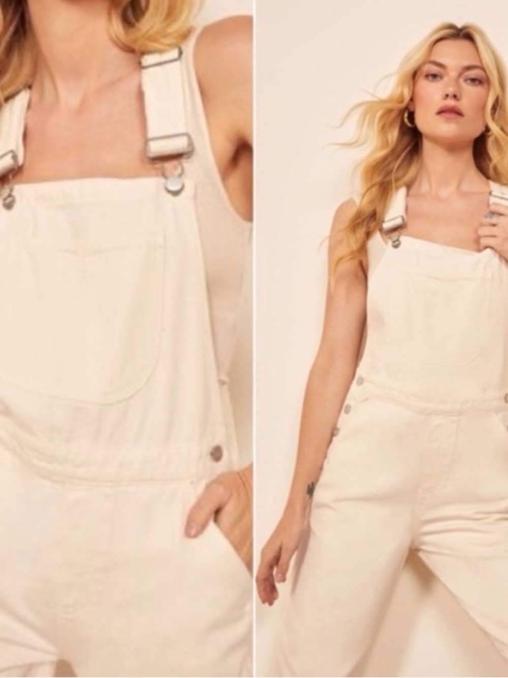 Reformation, Smith Style, Ivory Denim Overalls, Size 4 - Picture 3 of 16